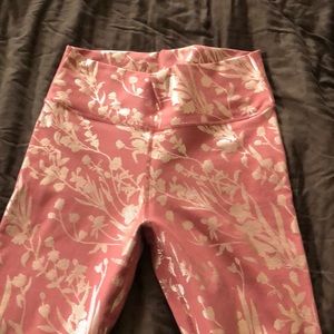 Rose pink with gold foil flower print leggings